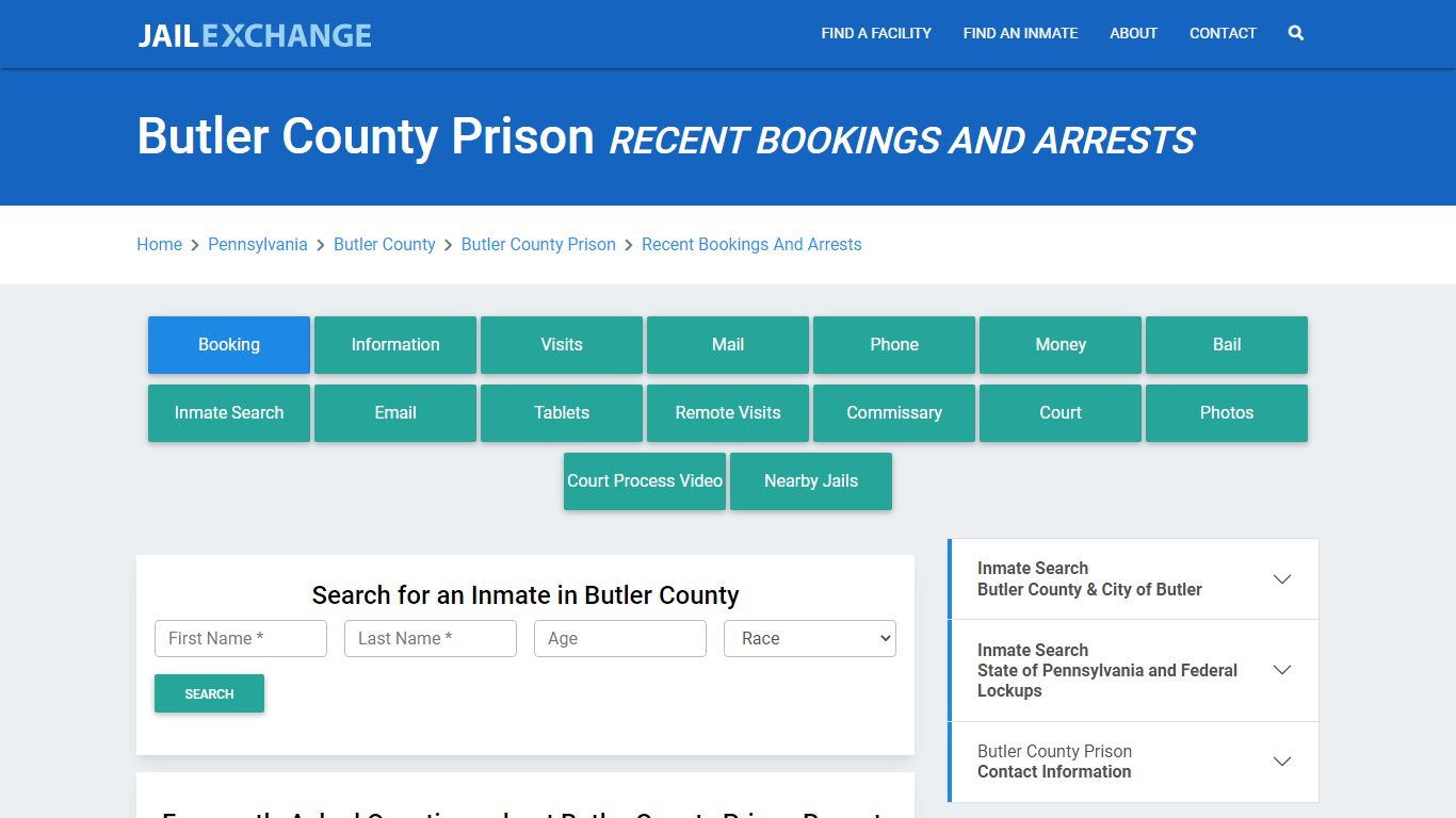 Butler County Prison Recent Bookings And Arrests - Jail Exchange