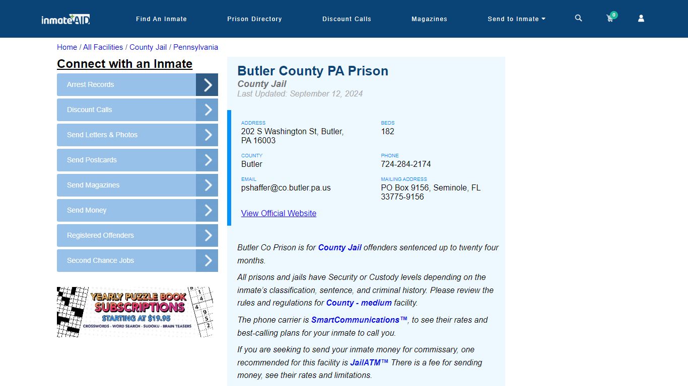 Butler County PA Prison - Inmate Locator